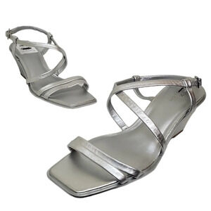 Caslon Sandals Womens Silver Leather Paola Open Square Toe Wedges